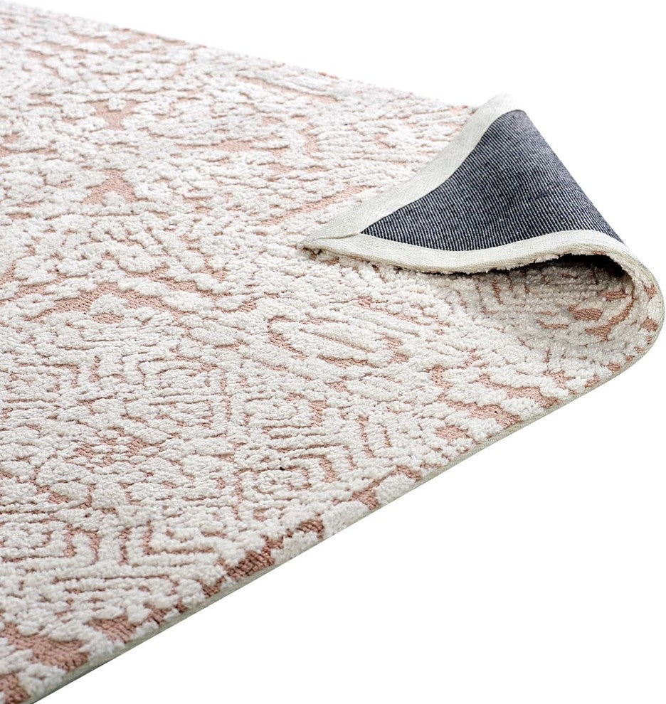 Modway Javiera Contemporary Moroccan 5'x8' Area Rug, Ivory and Cameo Rose