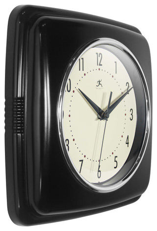 Square Retro Wall Clock, 9.25", Black