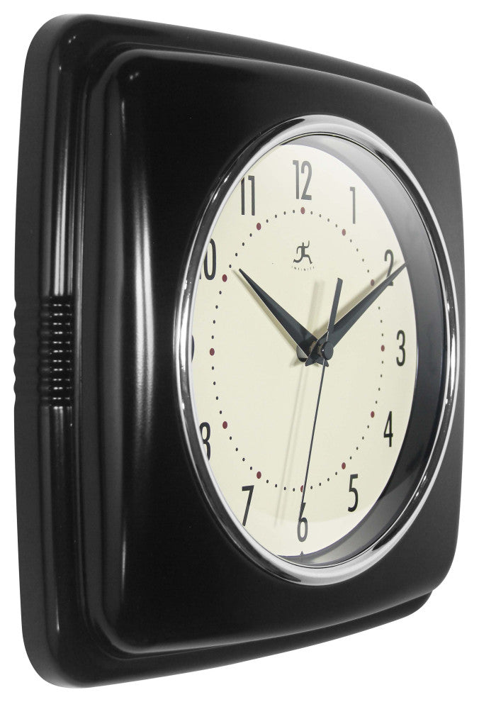 Square Retro Wall Clock, 9.25", Black