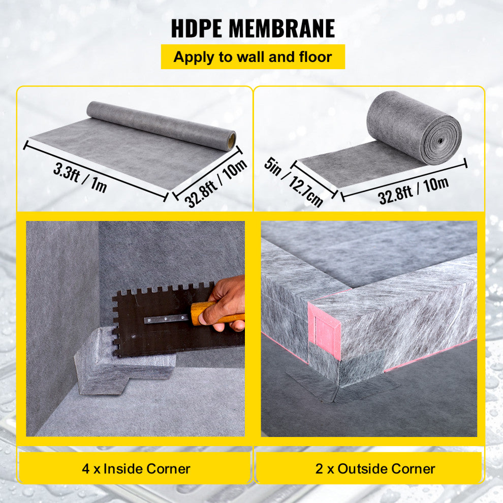 VEVOR Shower Curb Kit, Watertight Overlay With 4" Offset Bonding Flange, 38"x60"
