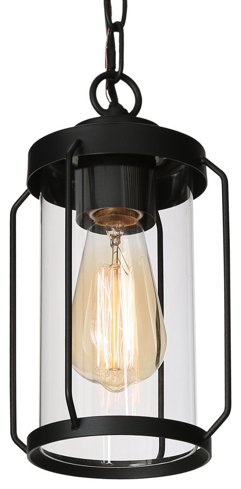 Modern Black Outdoor Pendant Lights Farmhouse Lantern with Clear Shade
