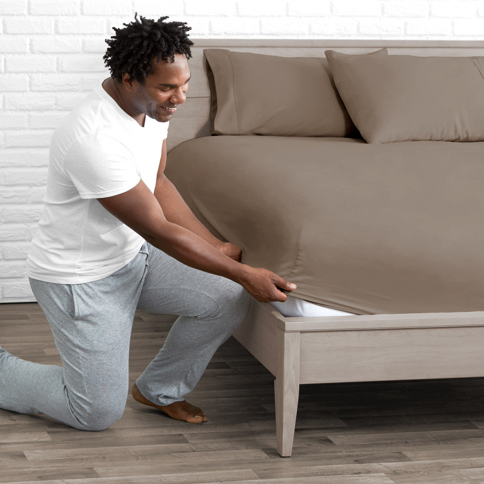 Bare Home Microfiber Fitted Sheets - Set of 2, Taupe, Queen