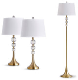 Madison 3 Piece Crystal Ball Lamp Set, Gold Brass