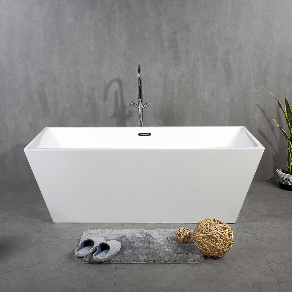 Acrylic Freestanding Bathtub With Chrome Drain Cover and Overflow Cover, 67"