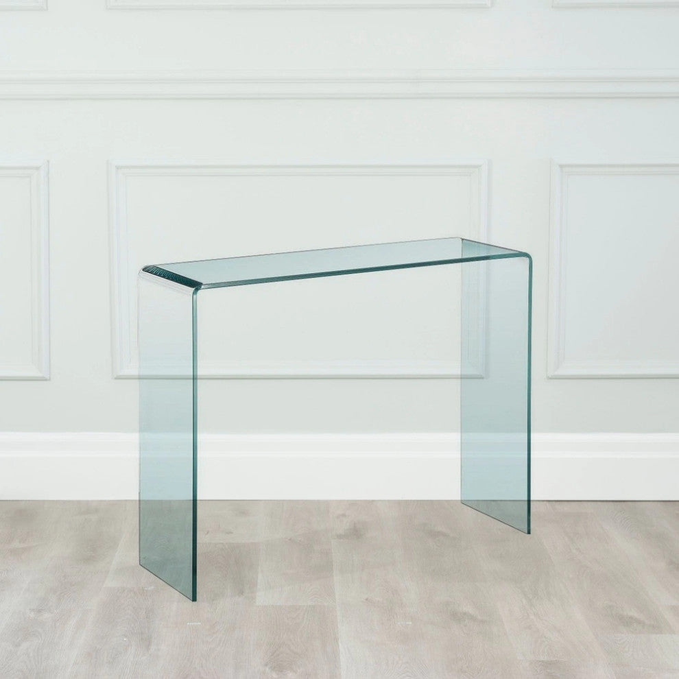 Clear Waterfall Narrow Glass Console Table, 36", 30x8
