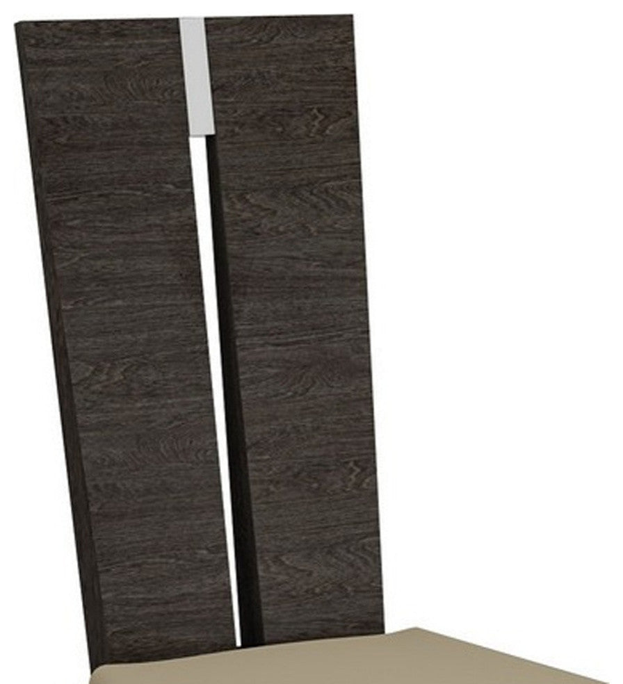 Set of Two Gray And Dark Brown Upholstered Dining Side Chairs