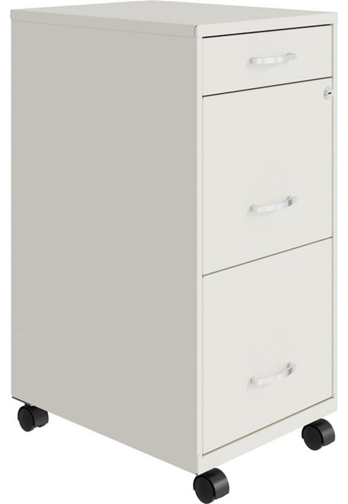 Space Solutions 18in Deep 3 Drawer Mobile Metal File Cabinet Pearl White