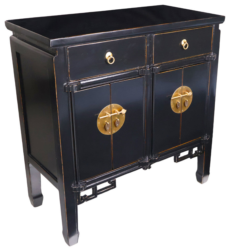 Oriental Hall Chest Antique-Style Black Lacquer
