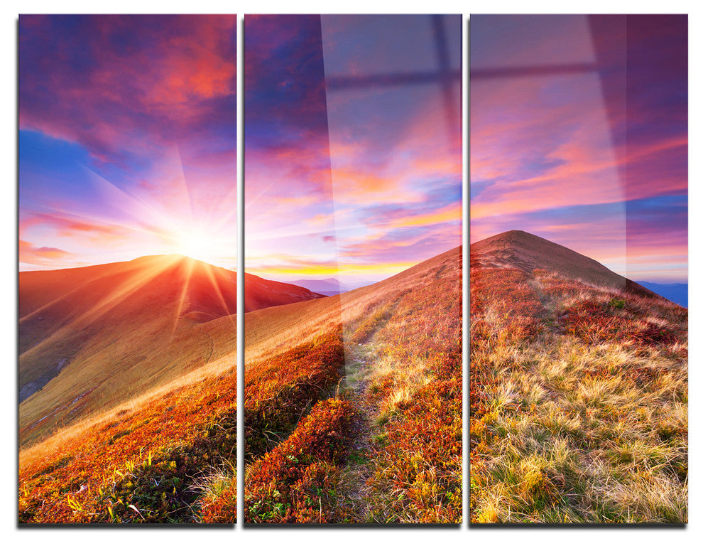 "Colorful Grass and Clouds" Photography Metal Wall Art, 3 Panels, 36"x28"
