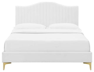 Juniper Channel Tufted Performance Velvet King Platform Bed, White