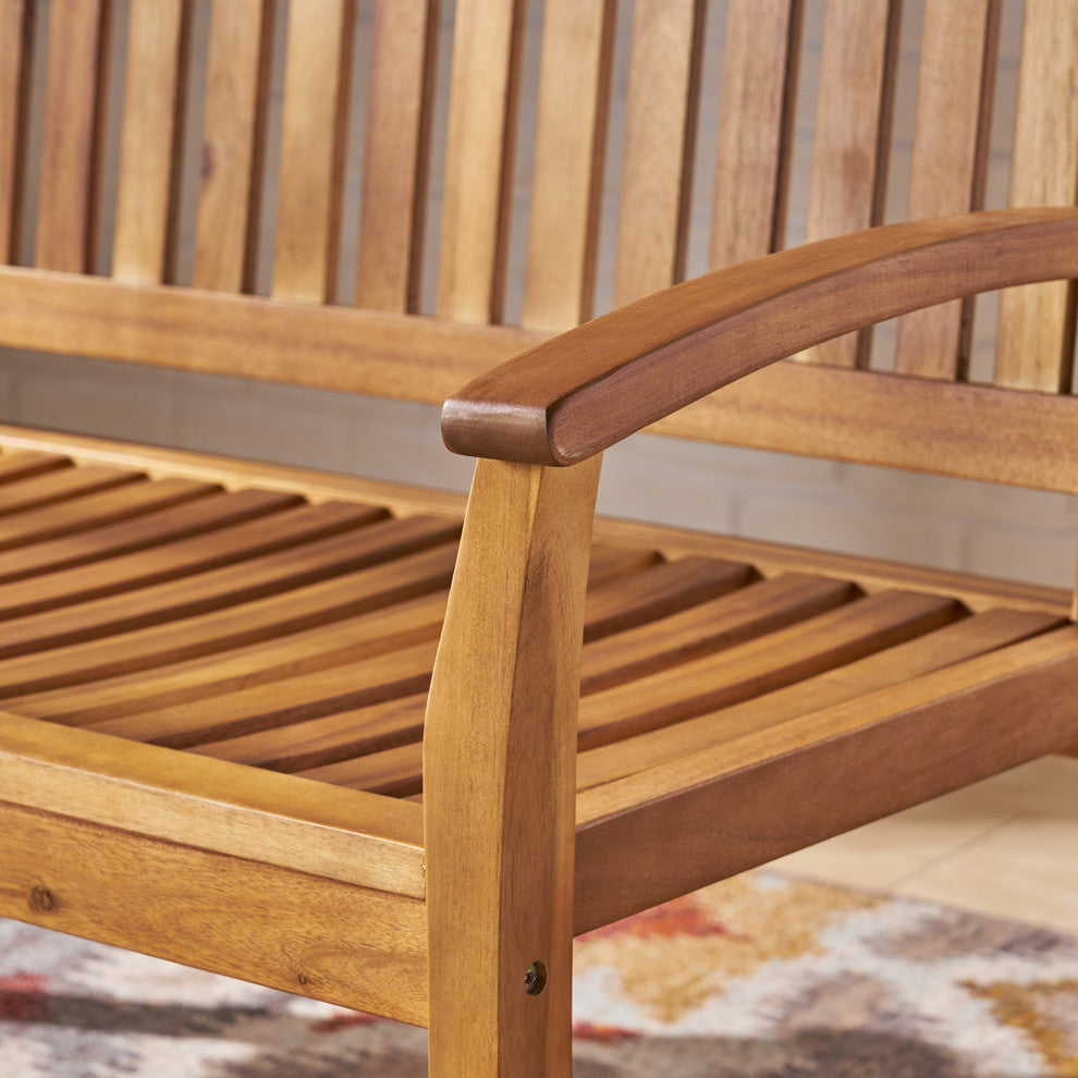 GDF Studio Baxter Rocking Acacia Wood Loveseat, Natural Stain