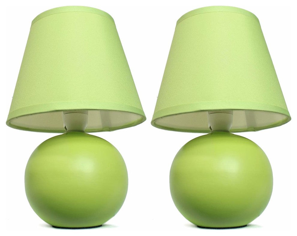 Simple Designs Mini Ceramic Globe Table Lamps, 2-Pack Set, Green