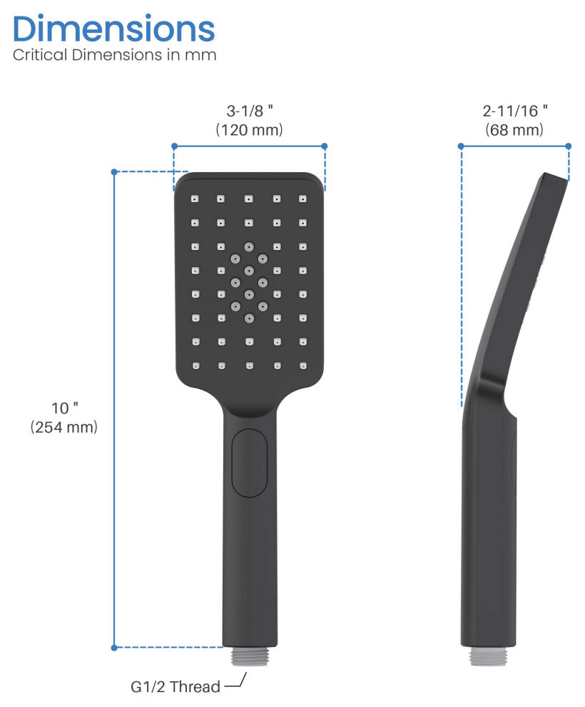 Cube 3 Settings ABS Handheld Shower Head, Matte Black