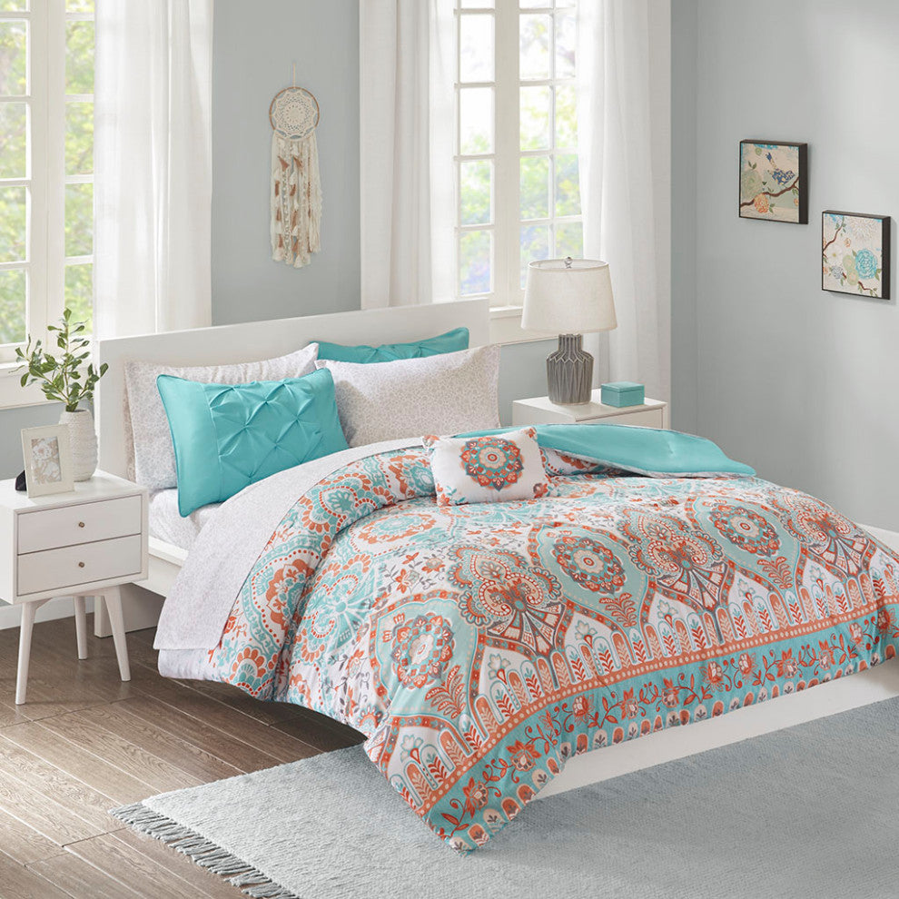 Intelligent Design Vinnie Boho Comforter Set With Bed Sheets, Aqua