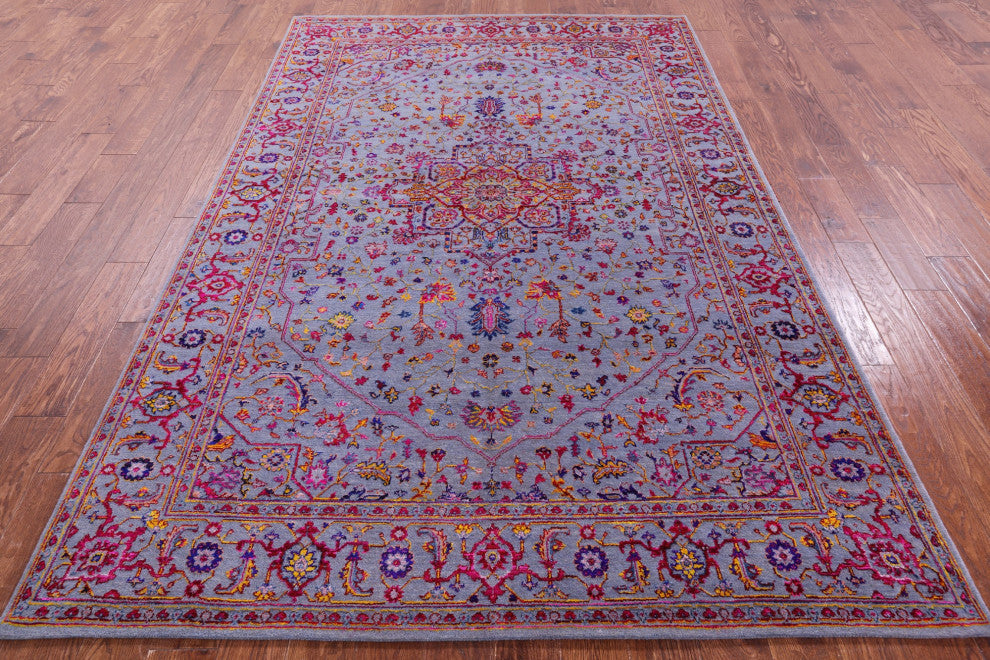 Persian Heriz Serapi Handmade Wool & Silk Rug 6' 1" X 9' 3" - Q15547