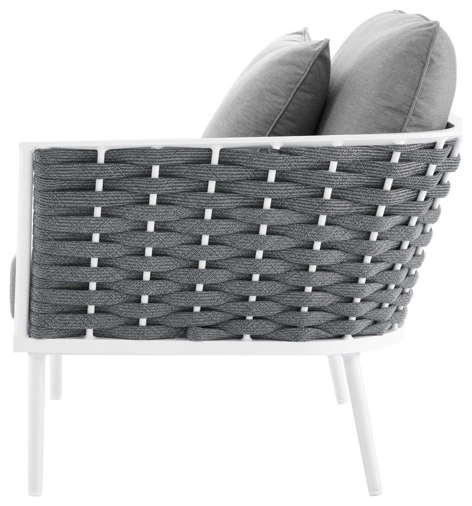 Sectional Sofa Table Set, White Gray, Aluminum, Modern, Outdoor Patio