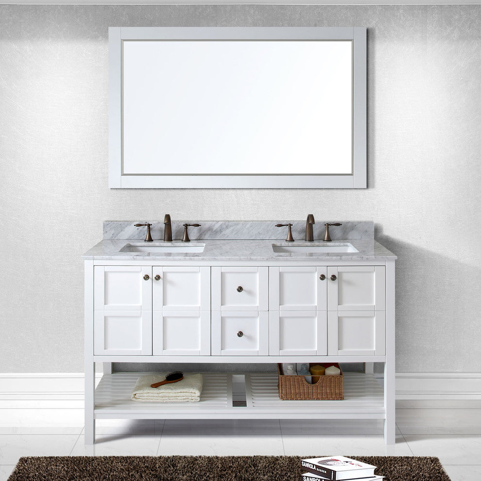 Winterfell 60" Double  Sink White Top Vanity in White with Brushed Nickel Faucet