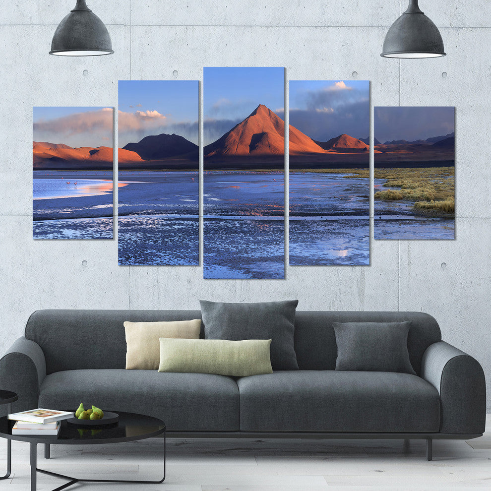Colorado Lagoon and Volcano Pabellon, Landscape Canvas Print, 60"x32", 5 Panels