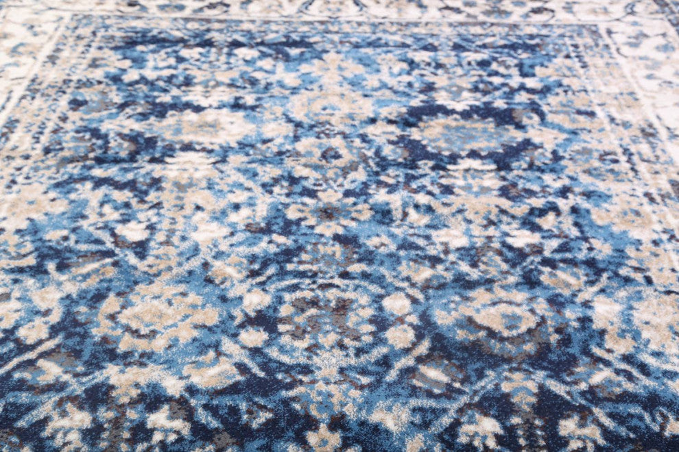 Distressed Agra Traditional Oriental Area Rug, Blue, 3x5''