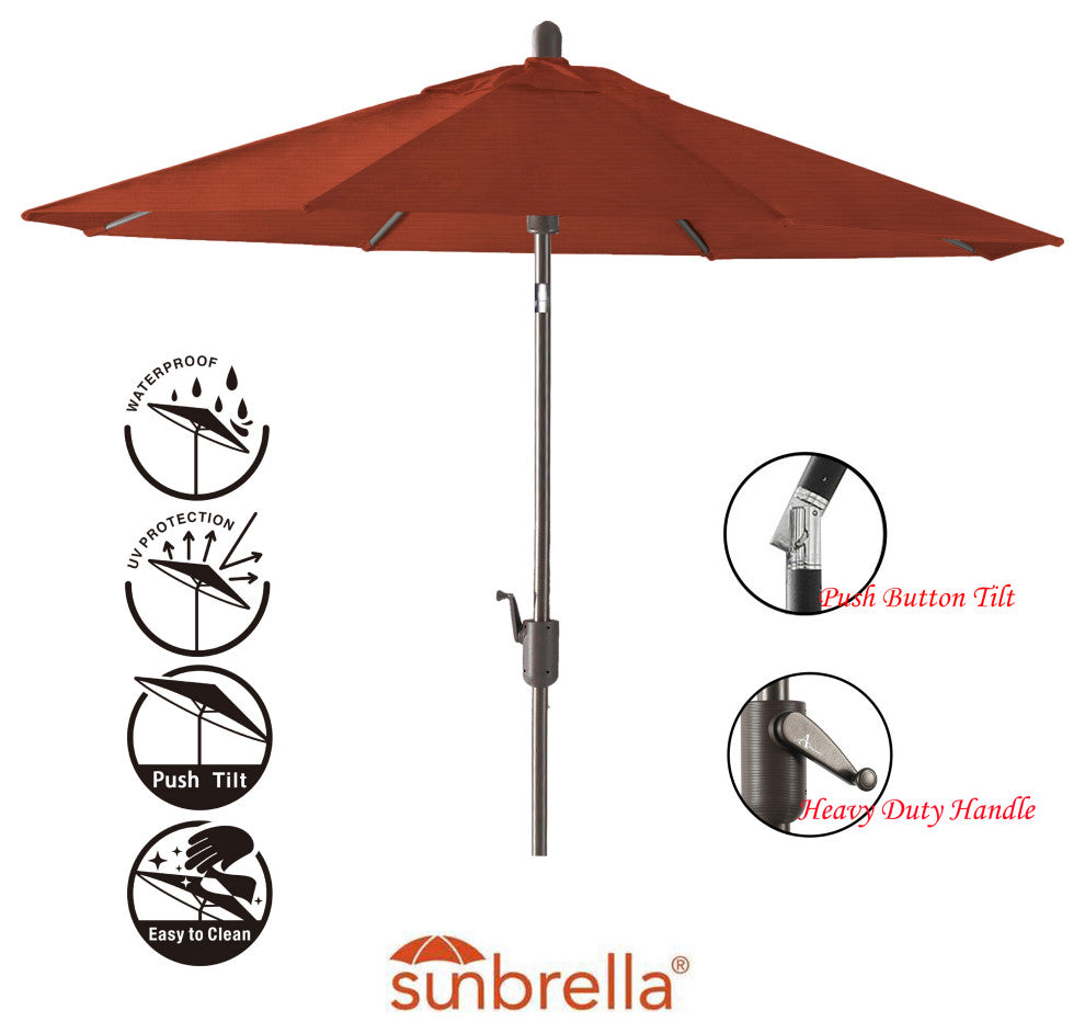 9' Round Push Tilt Market Umbrella, Grey Frame, Sunbrella, Terracotta