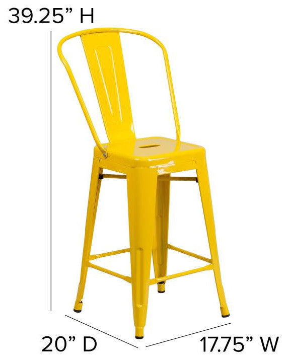 Kai Commercial Grade 24" Metal Indoor-Outdoor Counter Stool w/Removable Seat, Yellow/Teak