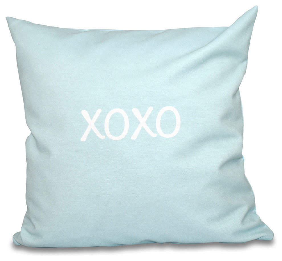 16"x16" "xo"xo, Word Print Pillow, Aqua
