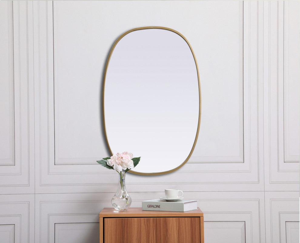 Elegant Decor Metal Frame Oval Mirror 20X30" in Brass
