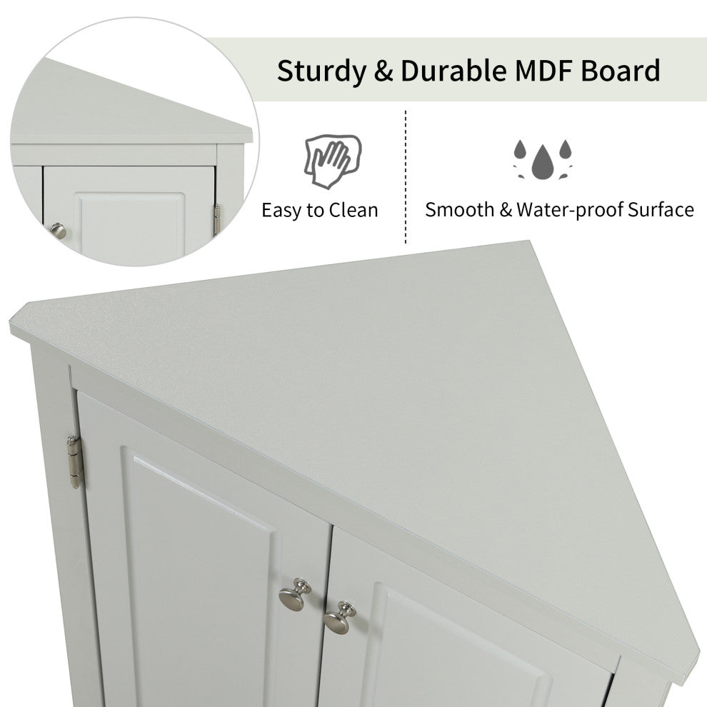 Stylish Triangle Bathroom Storage Cabinet with Adjustable Shelves, Gray