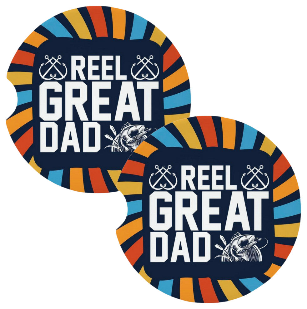 Reel Great Dad Fishing Angler Coasters for Car Cup Holders Set of 2