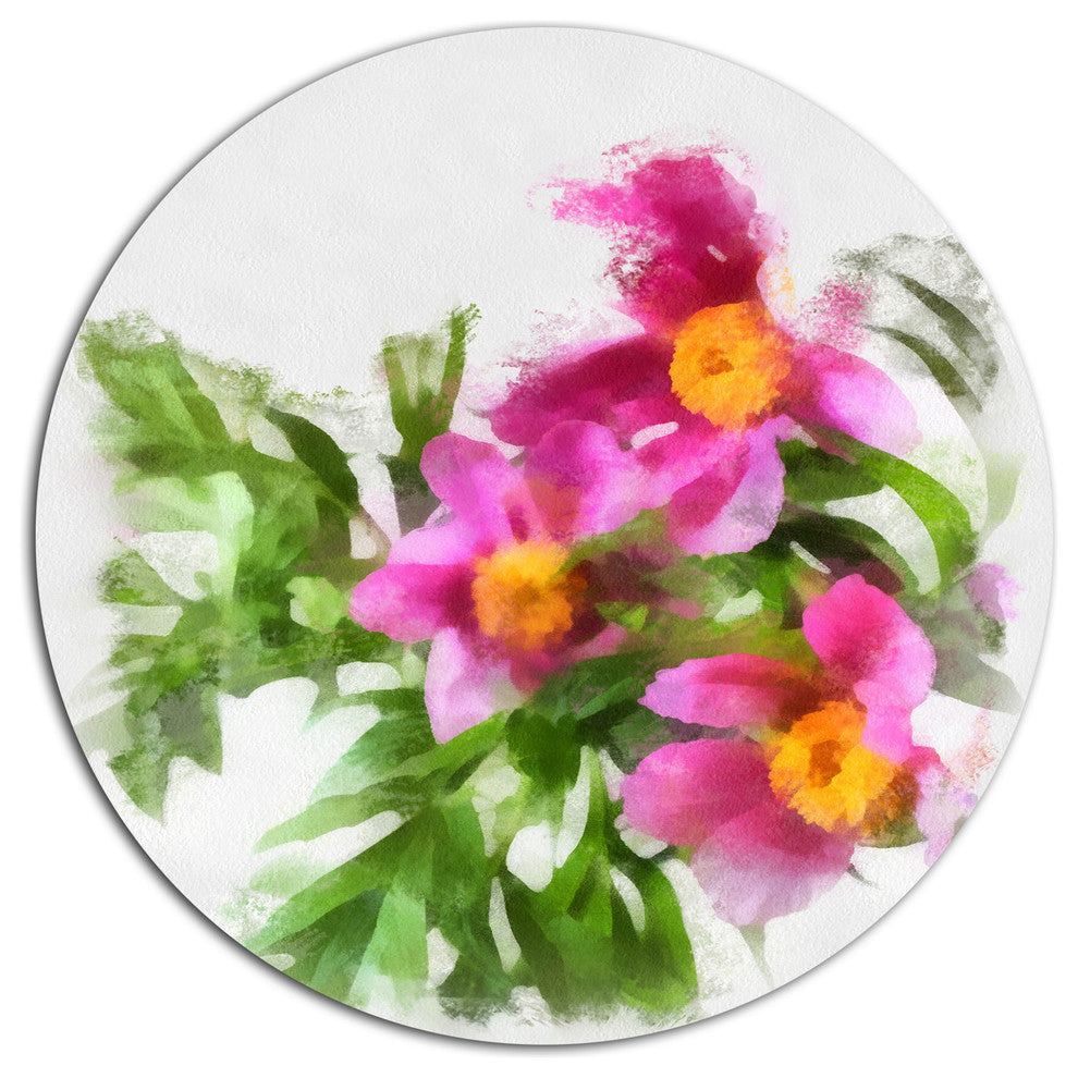 Watercolor Pink Woody Peonies, Floral Large Disc Metal Wall Art, 23"