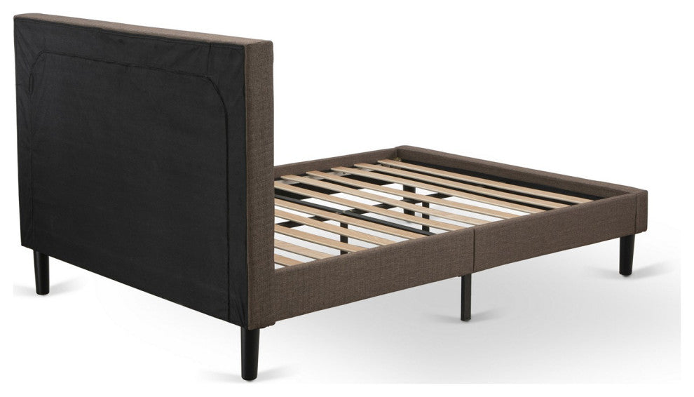 2Pc Wood Bedroom Set, 1 Full Bed Frame Brown Padded, 1 Nightstand, Black Legs