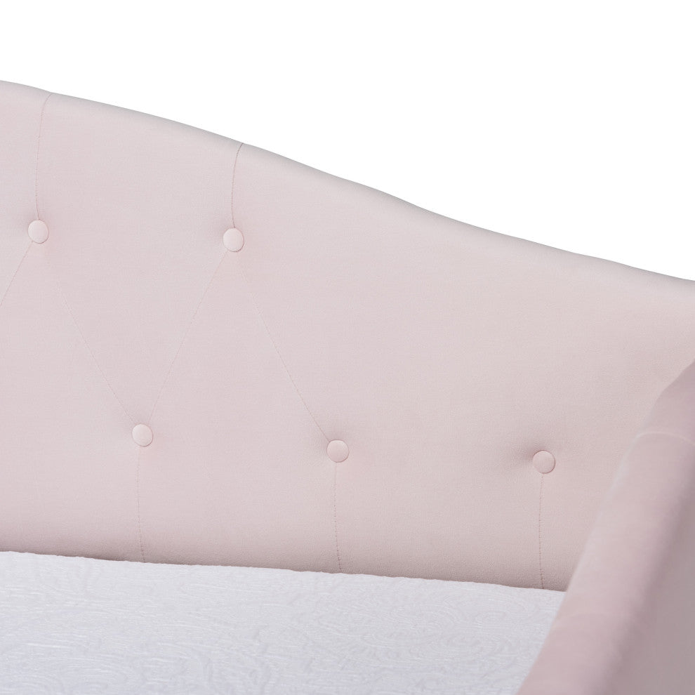 Mansi Modern Light Pink Velvet Fabric Upholstered Twin Size 2-Drawer Daybed