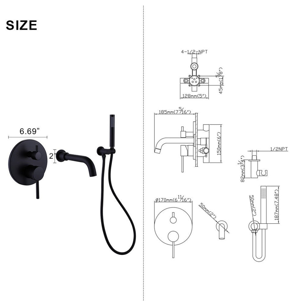 Wall Mount Tub Faucet with Handheld Shower