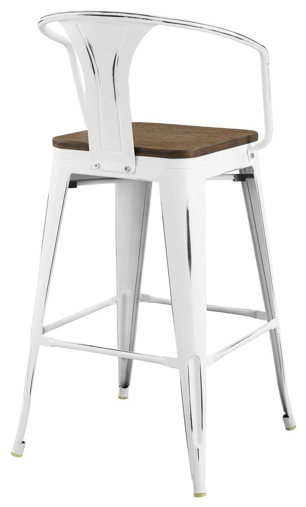 Country Farm Bar Dining Bar Stool, Metal Steel Wood, White