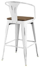 Country Farm Bar Dining Bar Stool, Metal Steel Wood, White
