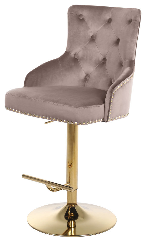 Claude Velvet Upholstered Adjustable Stool, Pink, Gold Base