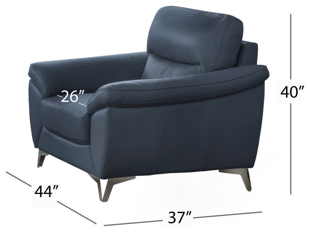 Candace Top Grain Leather Chair, Blue