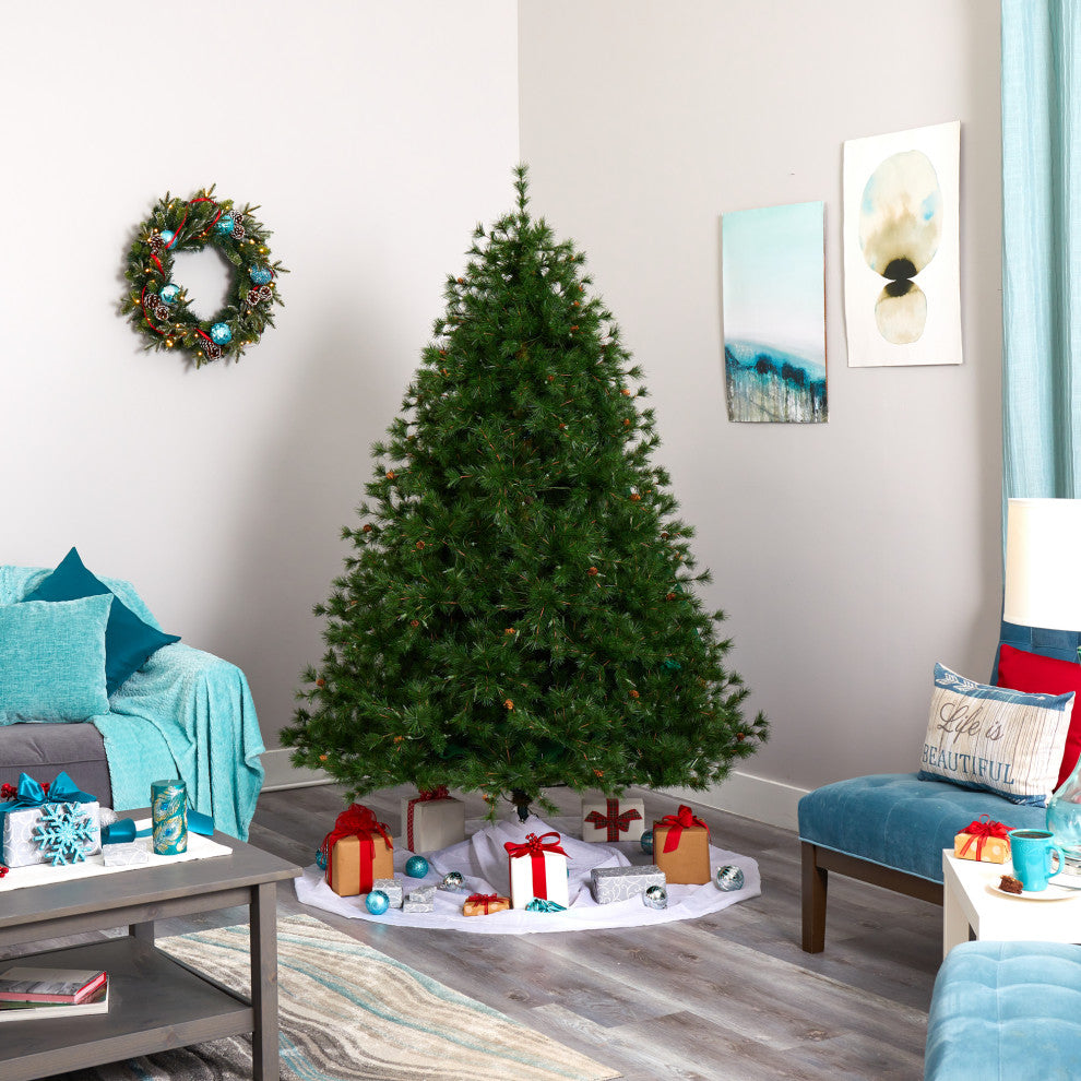 7' Colorado Mountain Pine Faux Xmas Tree W/450 Lights & Pinecones