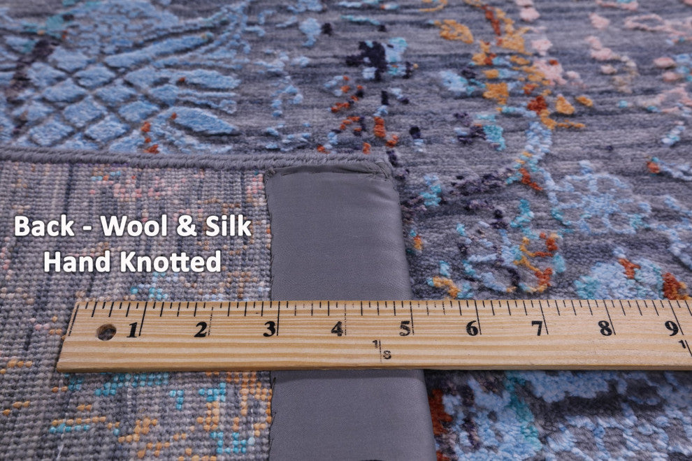 Runner Hand-Knotted Modern Wool and Silk Rug 2' 6" X 12' 0" Q11828