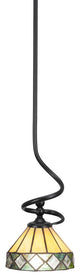 Capri Stem Mini Pendant In Matte Black Finish With 7" Diamond Peak Art Glass