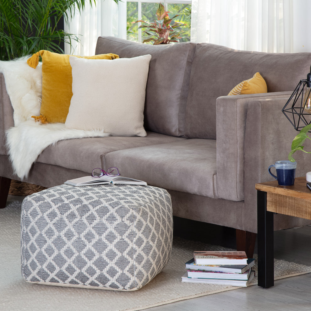 South Grand Gray 22" x 22" x 16" Gray and Ivory Pouf