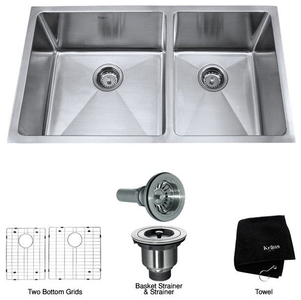 Kraus KHU103-33 33 inch Undermount Double Bowl Stainless Steel Kitchen Sink