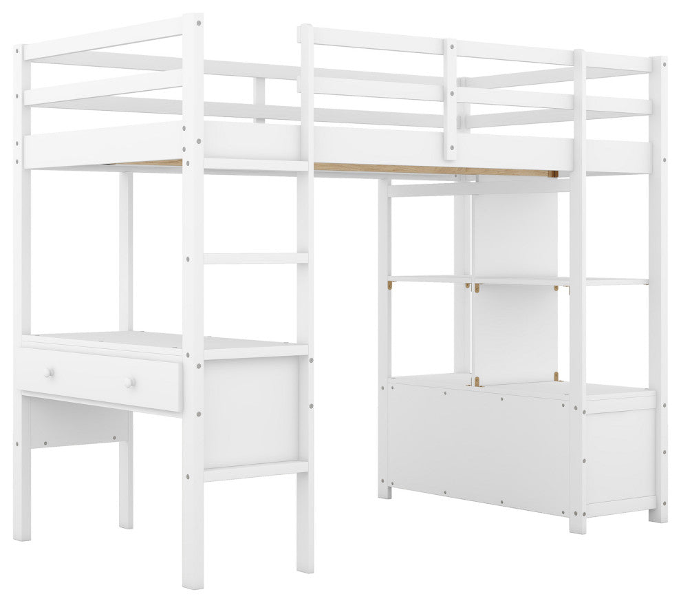 Gewnee Twin Size Loft Bed with Built-in Desk with Two Drawers