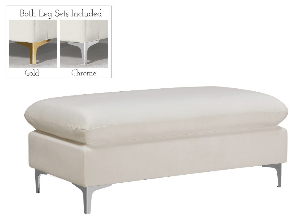 Naomi Velvet Upholstered Ottoman, Cream