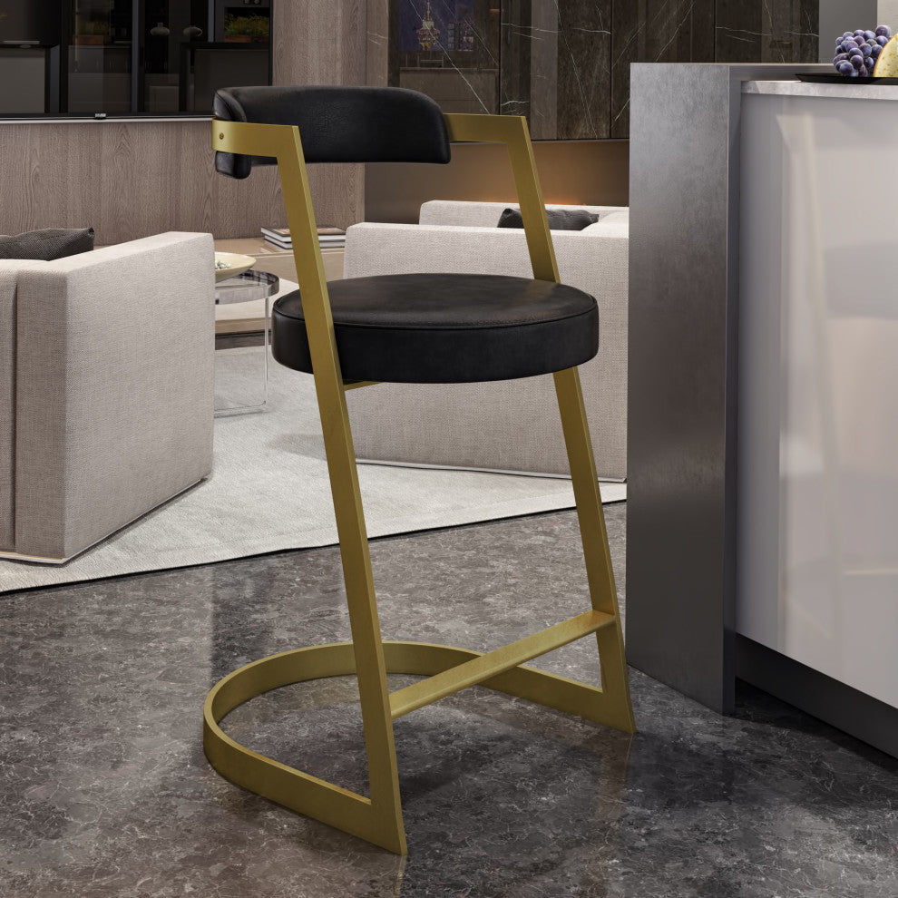 Modrest Shandra Black Pleather, Gold Counter Stool