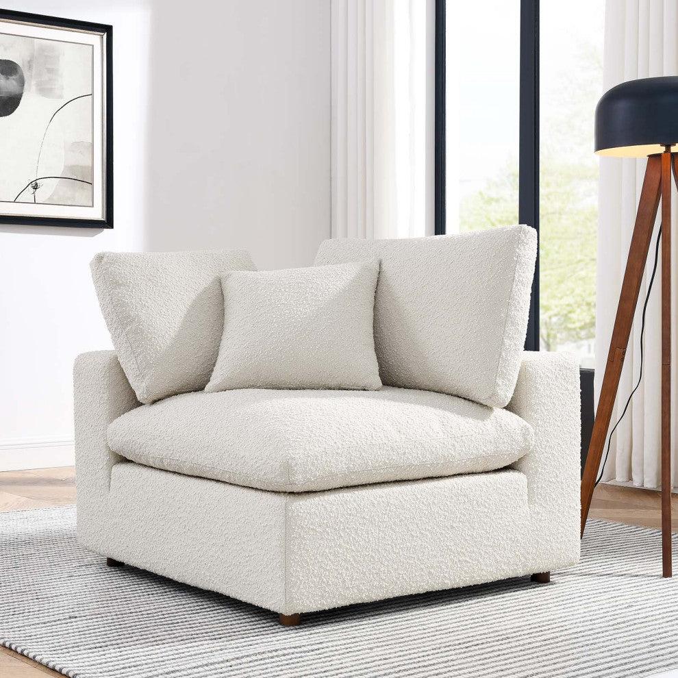 Commix Down Filled Overstuffed Boucle Fabric Corner Chair, Ivory