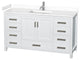 60" Single Bathroom Vanity, White, White Cultured Marble Countertop, Sink