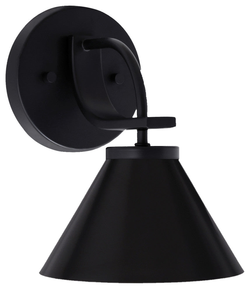 Cavella 1 Light Wall Sconce, Matte Black Finish, 7" Matte Black Metal Shade