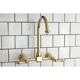 Kingston Brass Wall Mount Bridge Kitchen Faucet, Polished Brass