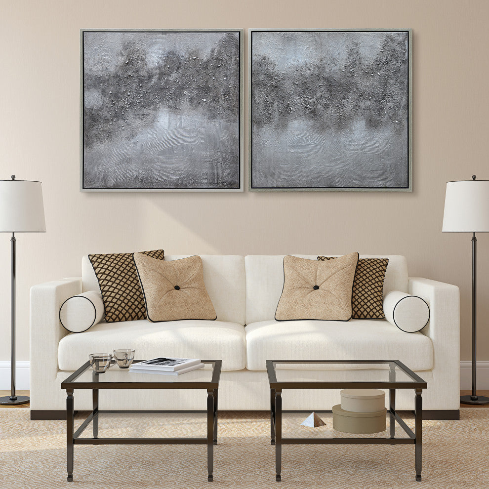 "Fog" Abstract Diptych Textured Metallic Hand Painted Wall Art by Martin Edwards